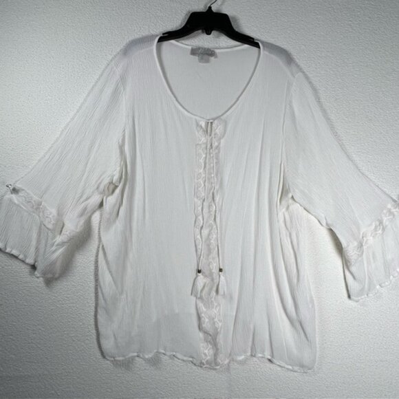 Carolyn Taylor Women’s Lace-detailed Blouse, 3/4 Bell Sleeves Plus Size 3X - Picture 1 of 7